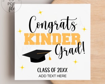 Kindergarten Graduation Gift Tag | Editable Congratulations Kinder Graduate Template | Printable End of Year Tag | Instant Download PDF File