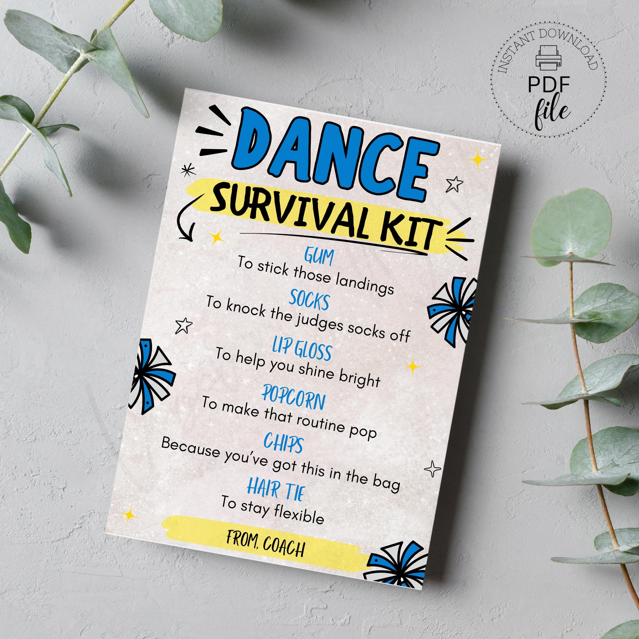 Printable Dance Survival Kit Tag, Editable Dance Team 3.5"x5" Blue ...