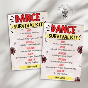 Printable Dance Survival Kit Tag, Editable Dance Team 3.5&quot;x5&quot; Red Silver & Black Gift Tags, Dance Competition Tag, Instant Download PDF