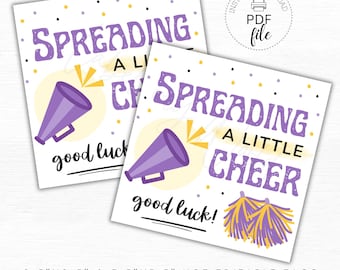 Printable Spreading a Little Cheer Gift Tag, Sports Cheerleading Spirit Squad Dance Team Good Luck Treat Tags, Instant Download PDF + JPG