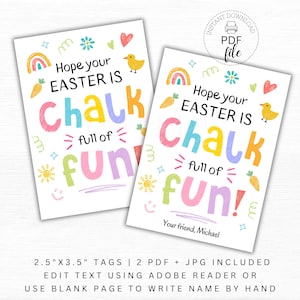 Afdrukbaar krijt-paascadeaulabel, hoop dat je Pasen krijt vol plezier is gepersonaliseerde bedankkaartjes 2,5 x 3,5 inch, instant download pdf + jpg