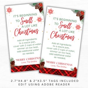 Etichetta regalo di Natale Potpourri sul piano cottura / Etichetta borsa Potpourri bollente per le vacanze stampabile, Etichetta personalizzata dei profumi di Natale, Download istantaneo PDF