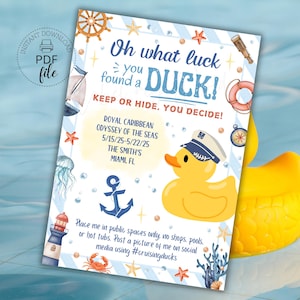 Afdrukbaar Cruising Ducks-cadeaukaartje, Oh What Luck You Found a Duck gepersonaliseerde tag, cruiseschip Ducks-kaart 2,5 x 3,5, pdf-bestand direct te downloaden
