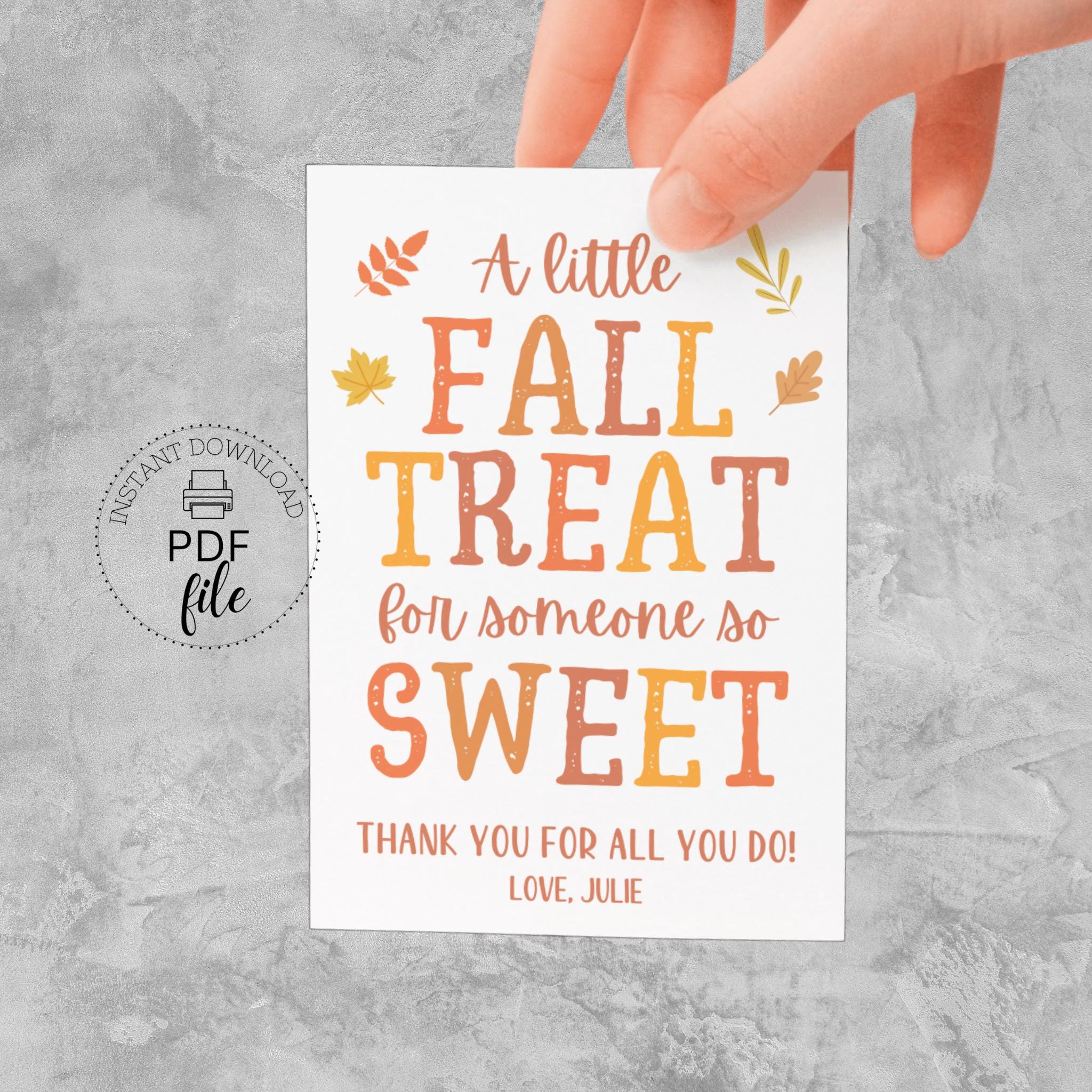 Fall Appreciation Favor Tag, A Little Fall Treat for Someone so Sweet ...