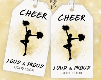 Printable Cheerleading Team Good Luck Gift Tags, Personalized Cheer Competition Favor Tags, Cheer Loud & Proud Tag, Instant Download PDF