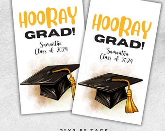 Printable Hooray Grad Tag, Personalized Congrats Pre-K Grad Class of 20XX, Elementary School Graduation Favor Tag, Instant Download PDF