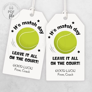 Printable Tennis Match Day/Tournament Tags | Personalized Tennis Team Good Luck Gift Tag | Tennis Treat/Snack Bag Tag | Instant Download PDF