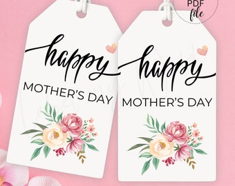 Afdrukbaar cadeaulabel voor Moederdag | Sjabloontag bloemen Moederdag | Direct pdf-bestand downloaden