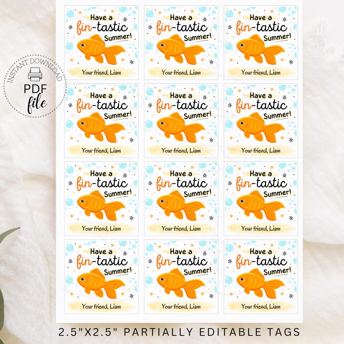 Printable Have a Fin-tastic Summer Gift Tag, Personalized Teacher ...
