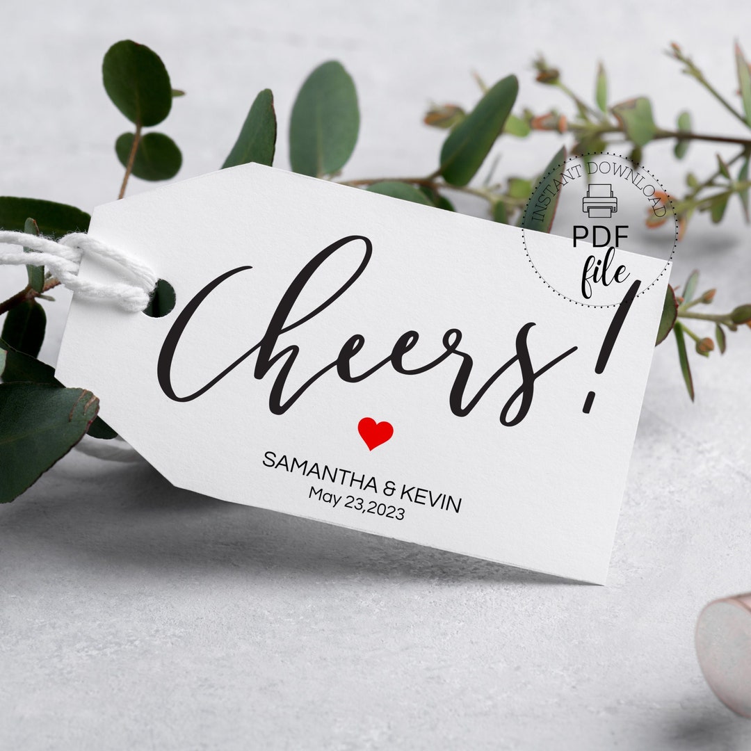 Cheers Editable Wedding Tag Edit Name & Date Bottle Favor Etsy