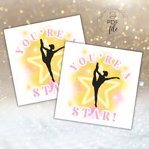 Dance You're a Star Tags, bedruckbares Dance Team Leckerli/Snack Taschen Tag, Tanz Wettbewerb Glücks Tags, Sofort Download PDF + JPG