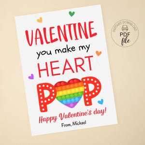 Etichette regalo stampabili per San Valentino in classe, etichette personalizzate "You Make My Heart Pop", 2,5"x3,5", download immediato PDF + JPG