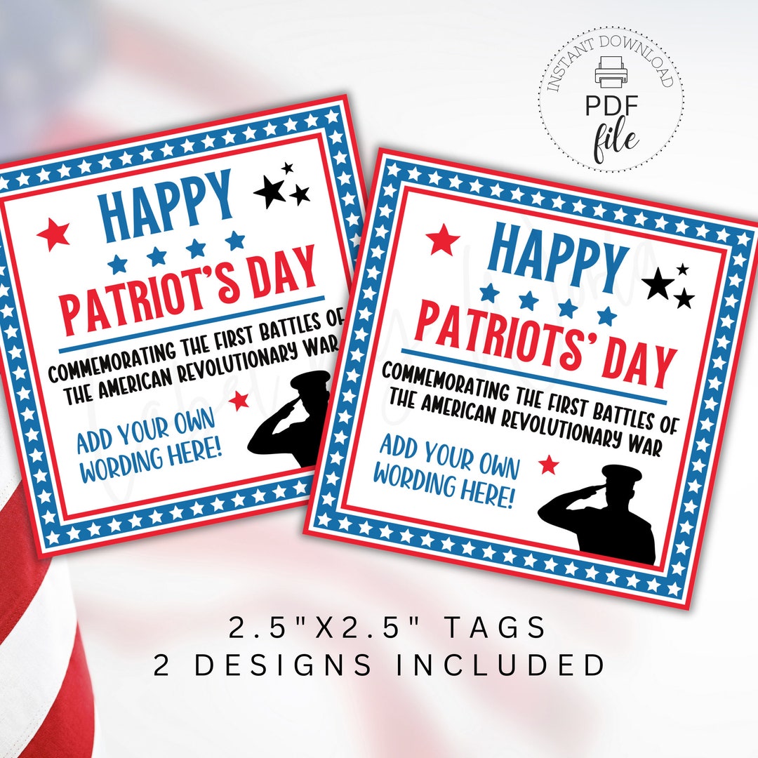 Buy Printable Patriots Day Gift Tags, Personalized Happy Patriot's  Patriots' Day Favor Tag, Instant Download PDF, Designs Included Online in  India