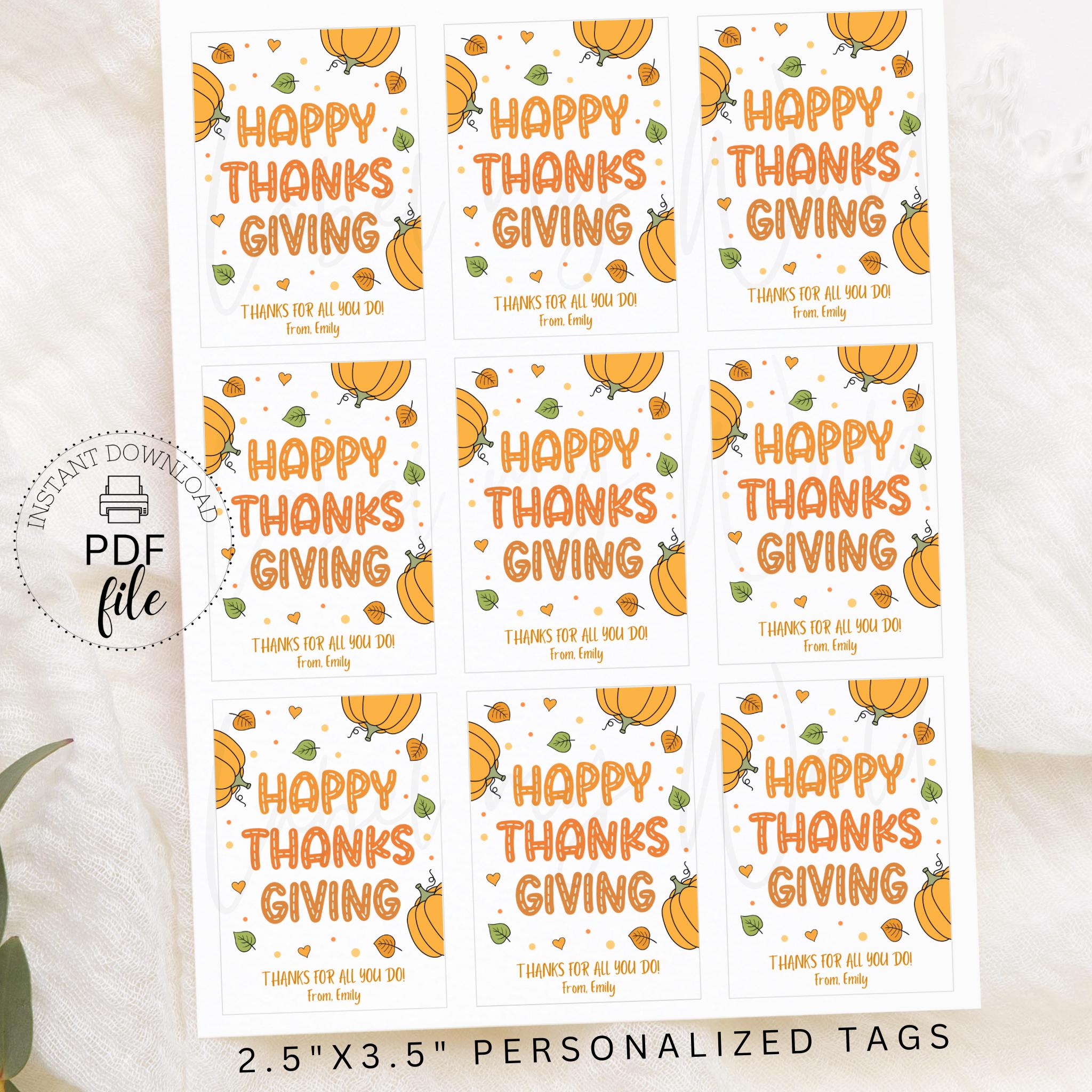 Printable Happy Thanksgiving Gift Tag, Personalized Fall Appreciation ...