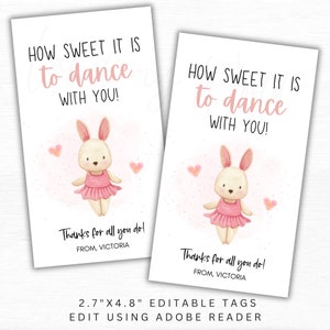 Etichetta regalo stampabile "Quanto è dolce ballare con te", etichetta regalo personalizzata per insegnante di danza classica/compleanno, ringraziamento, 2.7x4.8 Download istantaneo PDF