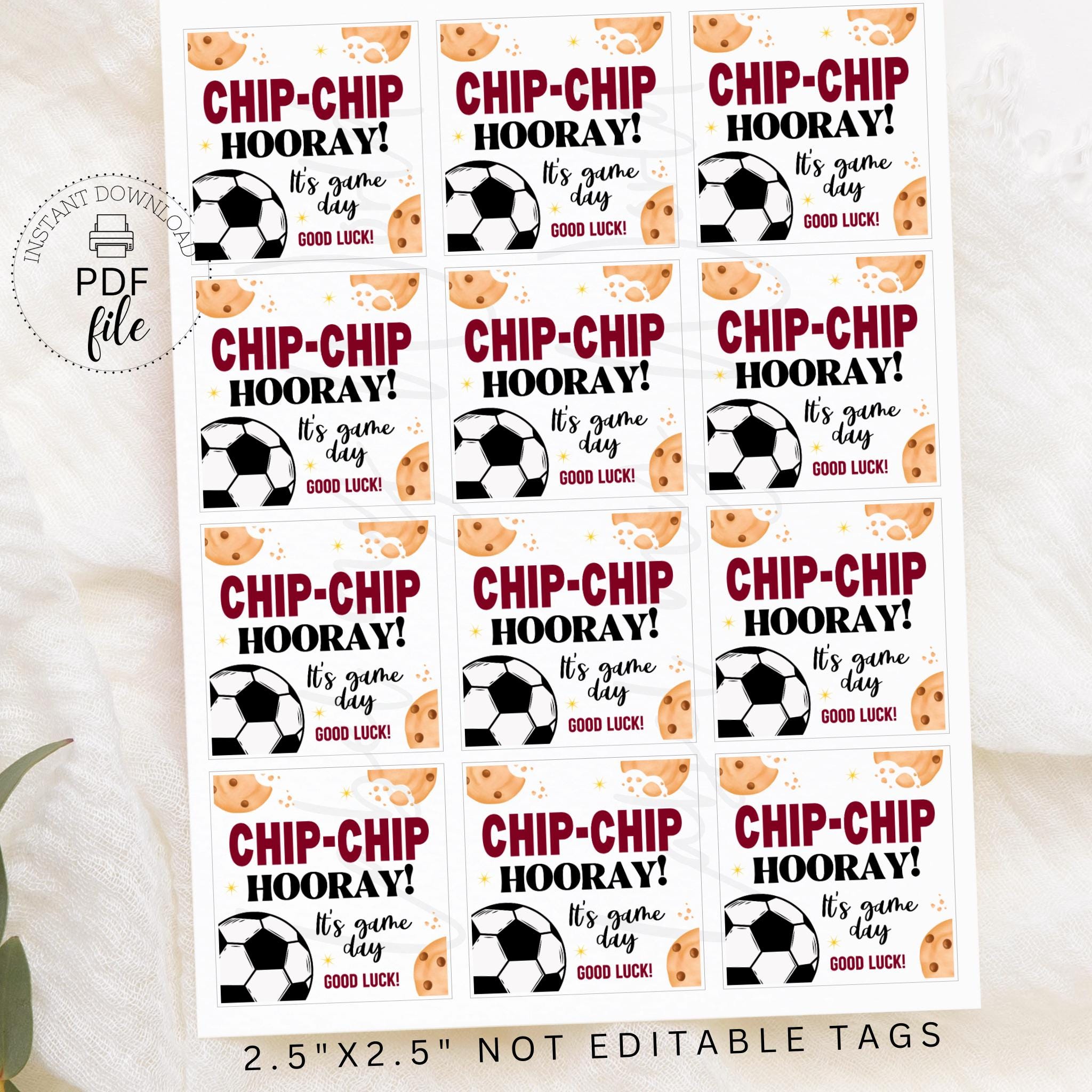 Soccer Chip Chip Hooray It's Game Day Good Luck Gift Tags, Printable ...