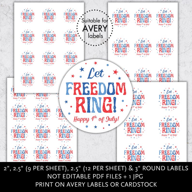 Freedom Label Printable Let Freedom Ring Sticker, Round Candy Party Favor Labels/tags ...