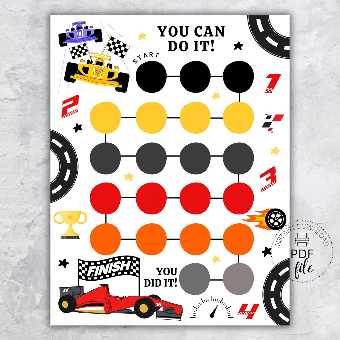 Printable Racing Cars Reward Chart for Kids, Boys Behavior Sticker ...