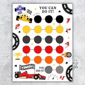 Printable Racing Cars Reward Chart for Kids, Boys Behavior Sticker ...