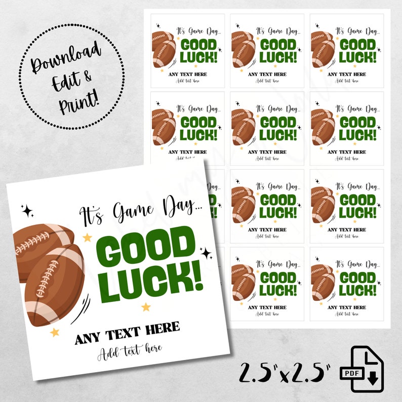 Printable Football Good Luck Tags | Personalized Cheer Team Gift Tag ...