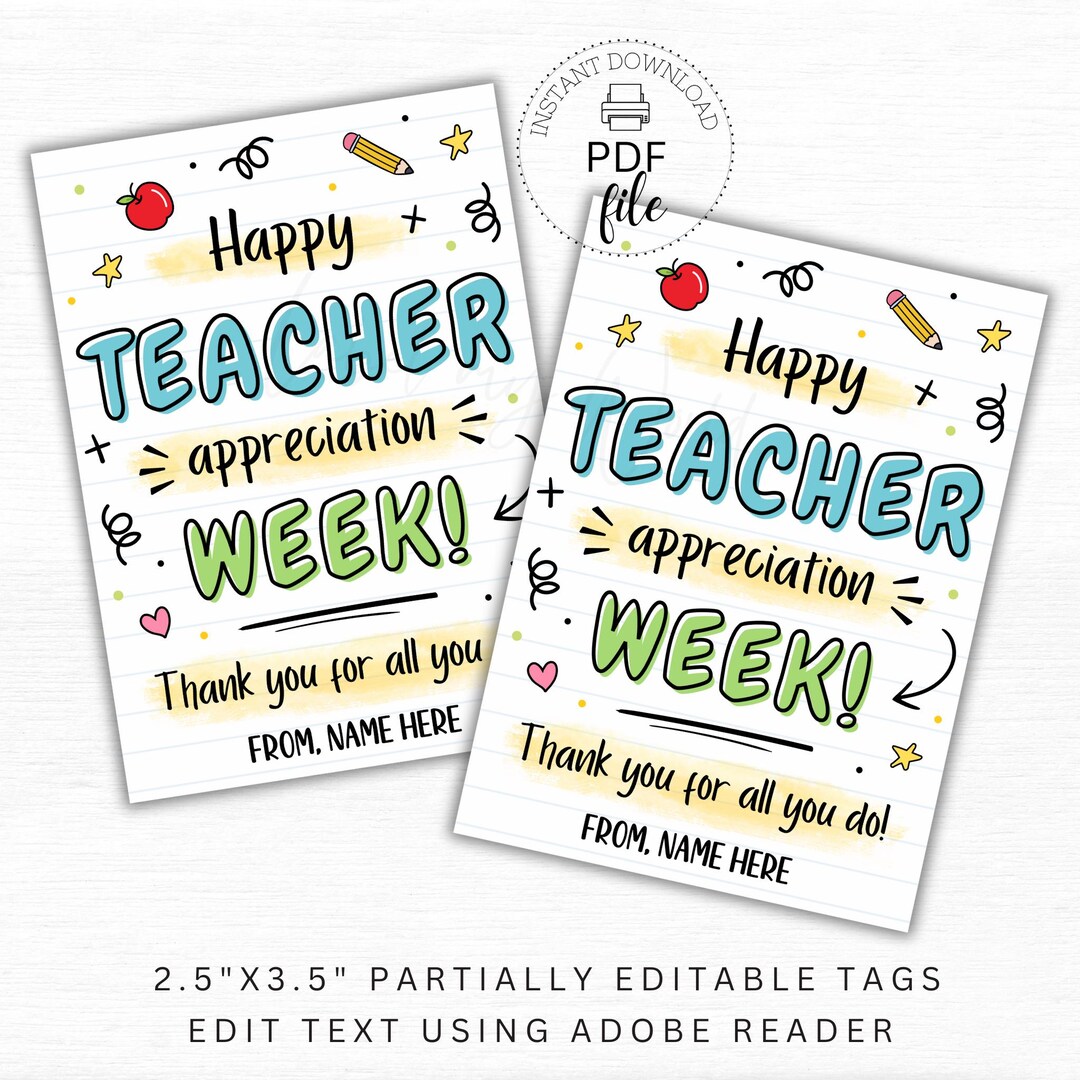 Happy Teacher Appreciation Week Printable Gift Tag, Thank You for All ...