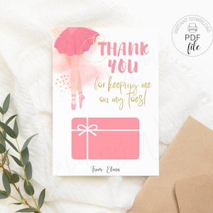Titolare della carta regalo stampabile per insegnante di danza classica, modello Grazie per avermi tenuto all'erta, titolare della carta regalo di apprezzamento personalizzato PDF+JPG