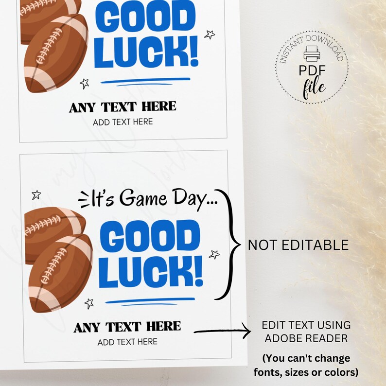 Printable Football Good Luck Tags, Personalized Game Day 3.5x3.5 Gift ...
