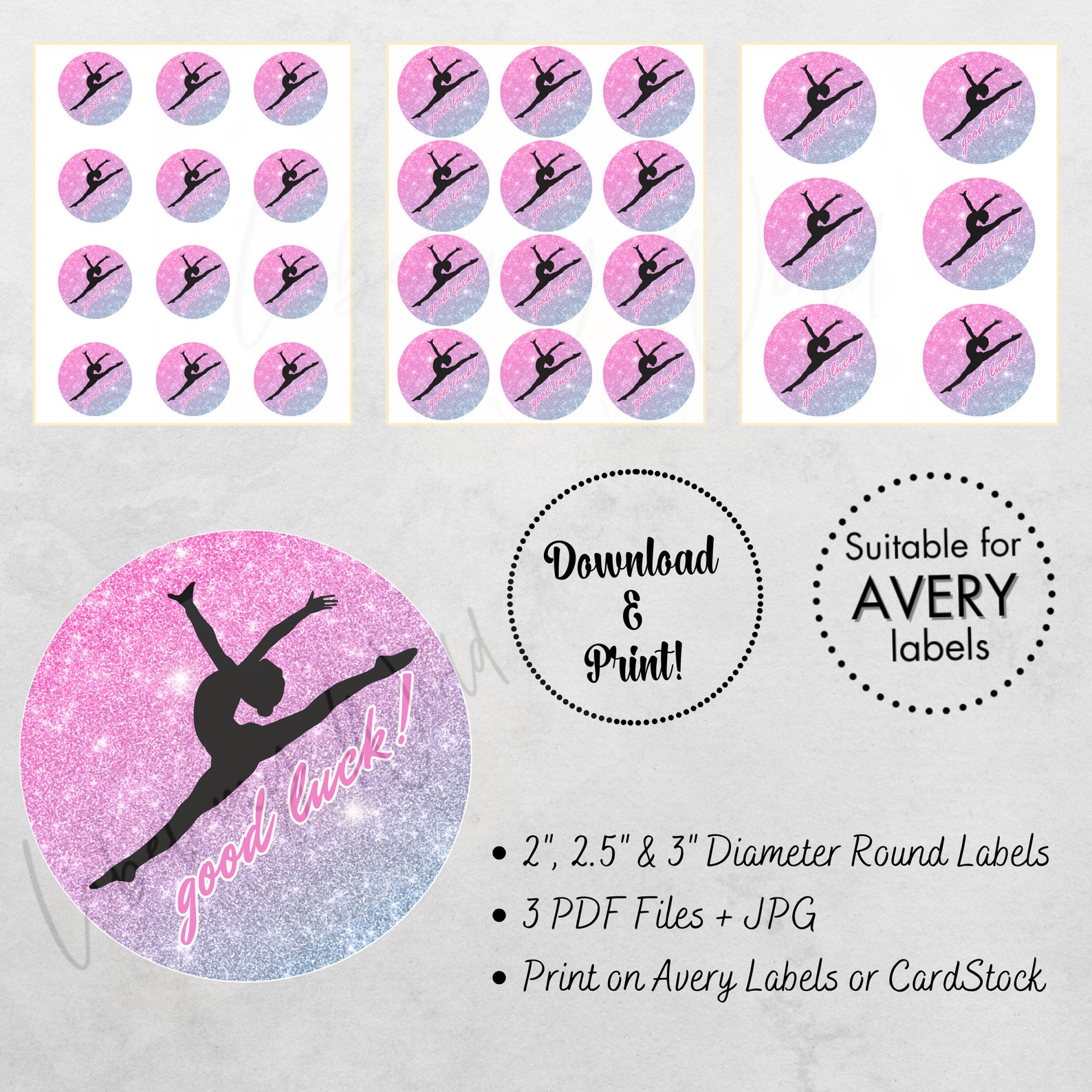 Printable Gymnastics/dance Good Luck 2, 2.5, 3 Round Labels 2.5x2.5 ...