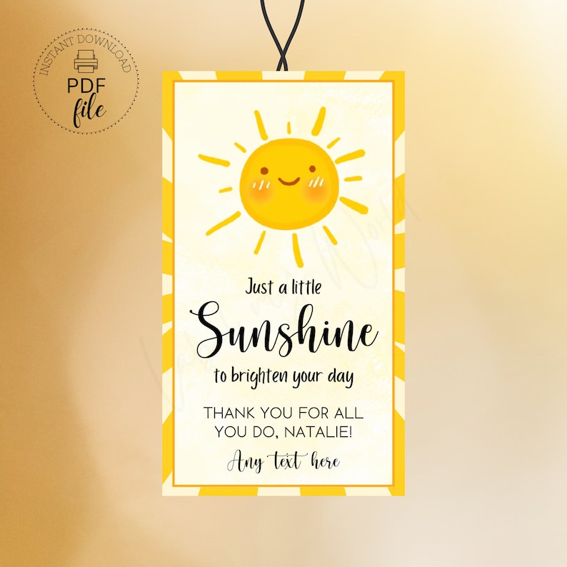 Printable/Personalized Just a Little Sunshine to Brighten your Day Gift Tags PDF
