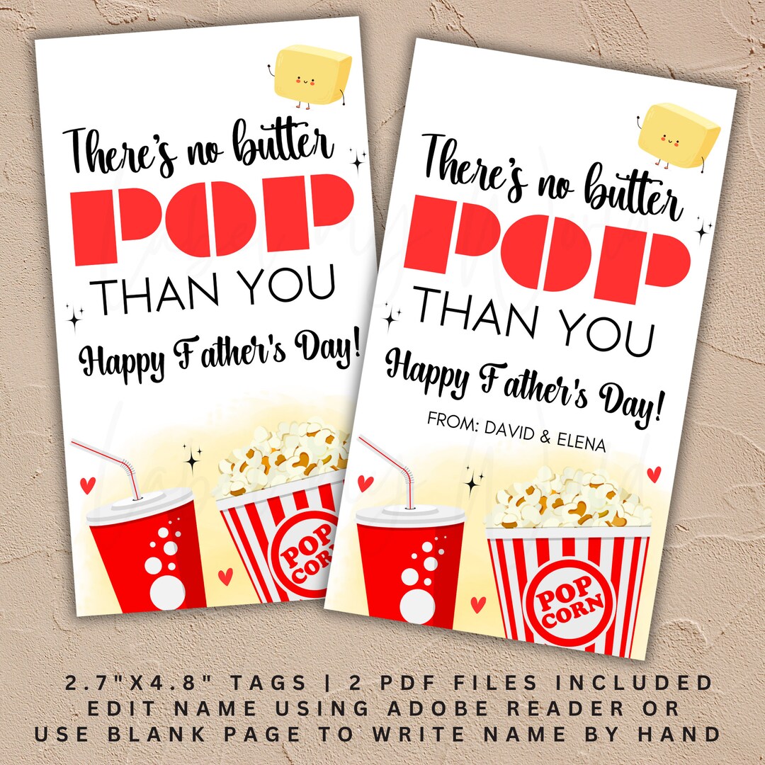 Happy Father's Day Gift Tag Printable Personalized Father's Day Popcorn