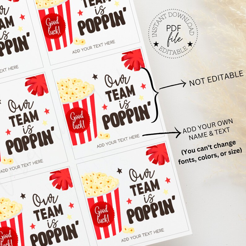 Printable Our Team is Poppin' Tags | Personalized Cheer Popcorn Team ...