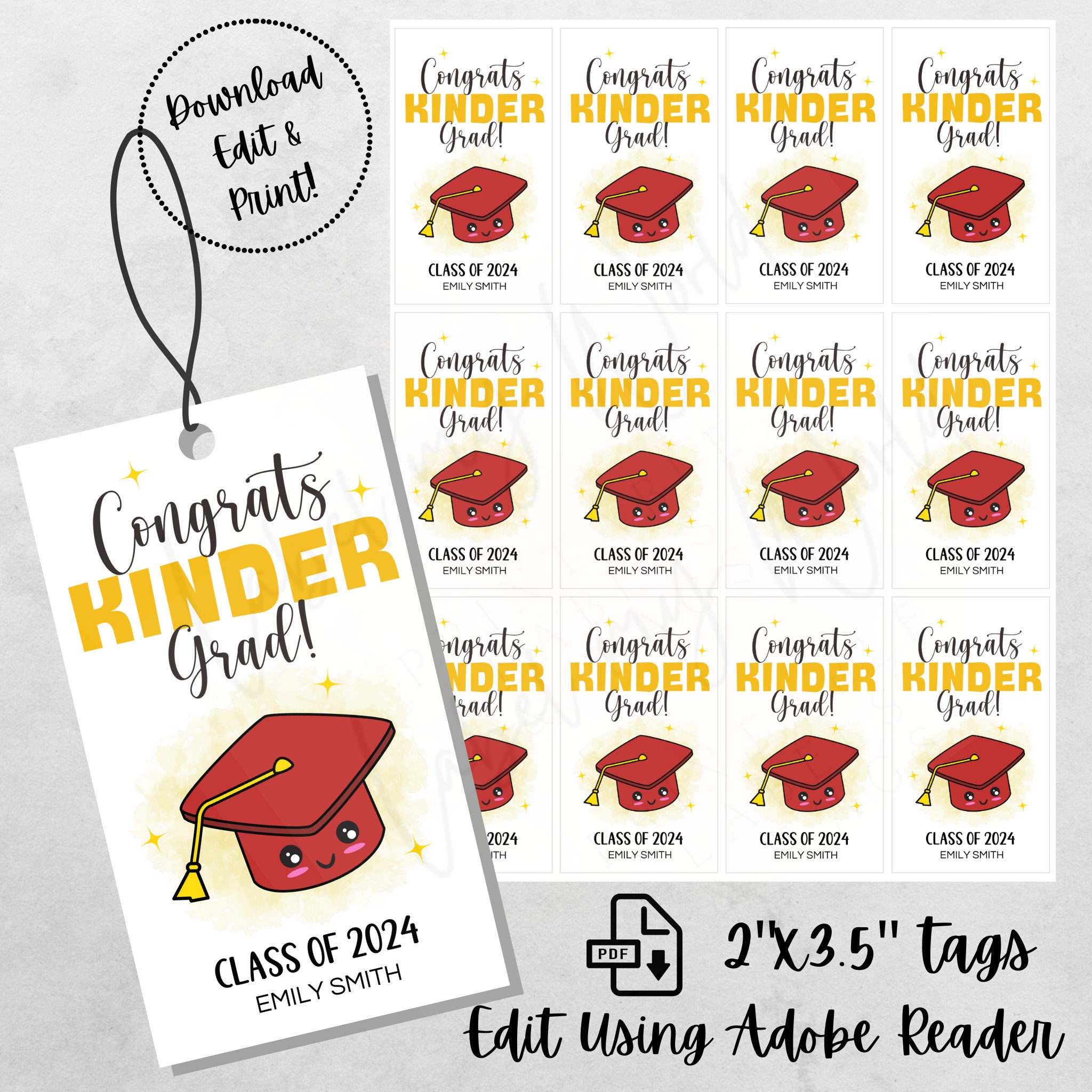 Printable Congrats Kinder Grad Tags, Personalized Class of 20XX ...
