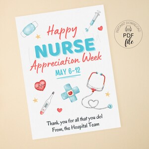 Printable Happy Nurse Appreciation Week May 6-12 Gift Tag, National Nurses Week Personalized Treat Tags 2.5&quot;x3.5&quot;, Instant Download PDF