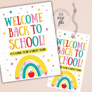 Welcome Back to School Printable Sign + Gift Tag, Teacher School Staff ...