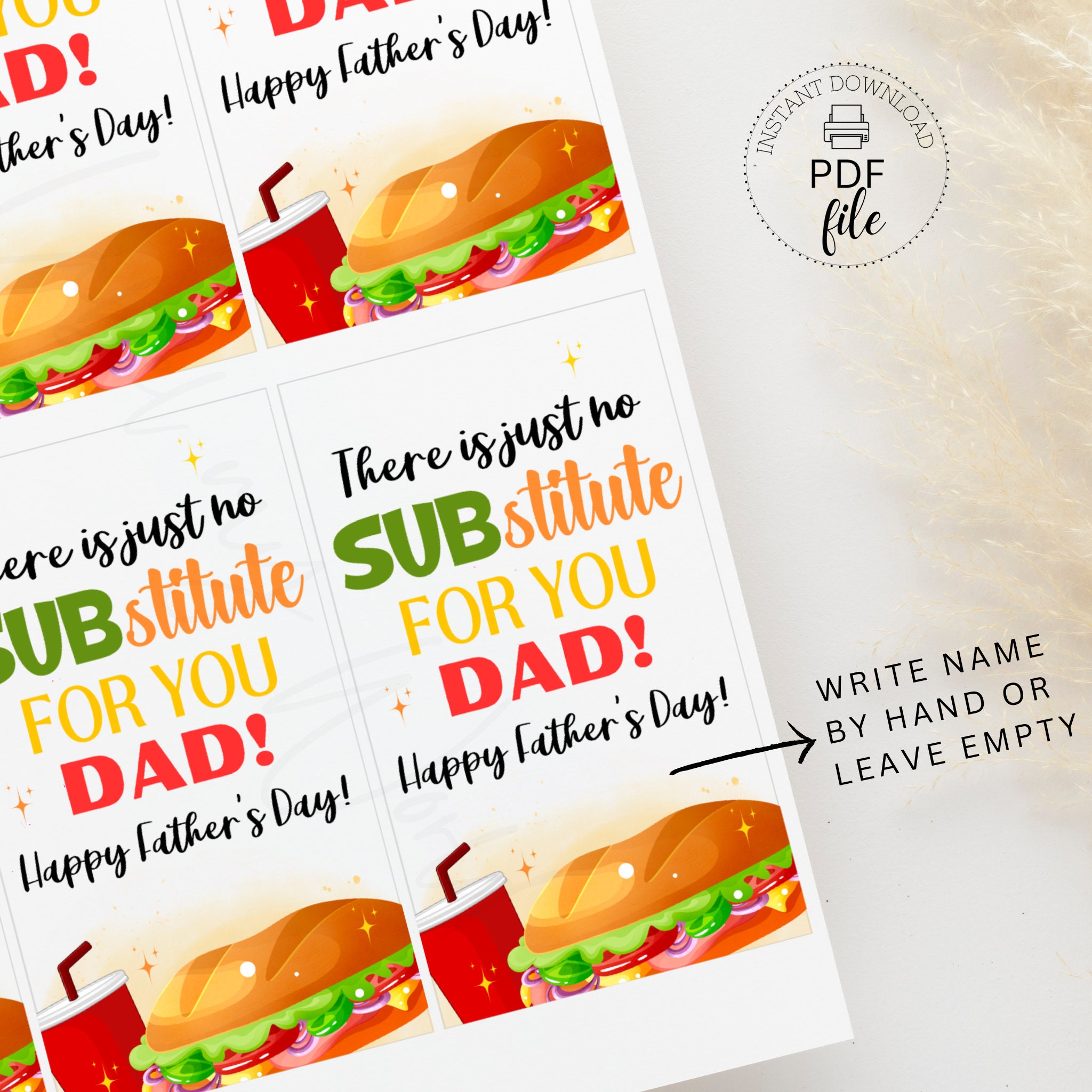 Father's Day Sub Sandwich Tag | Printable Happy Father's Day Template ...