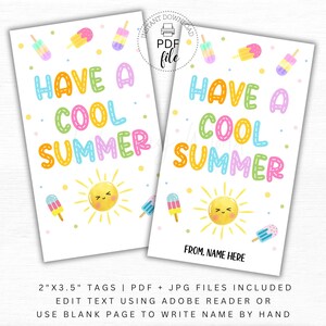 Passez un été cool avec une étiquette cadeau imprimable, Étiquettes personnalisées pour cadeaux de fin d'année, Étiquette pour friandises glacées Popsicle Ice Cream PDF + JPG