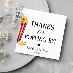 Thanks for Popping by Editable Tags | Printable Baby Shower Party Favor Gift Tags | Personalized Popcorn Thank You Hang Tags | PDF File