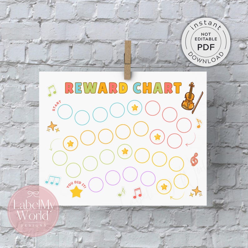 Violin Practice Reward Chart for Kids, Printable Musical Instrument ...