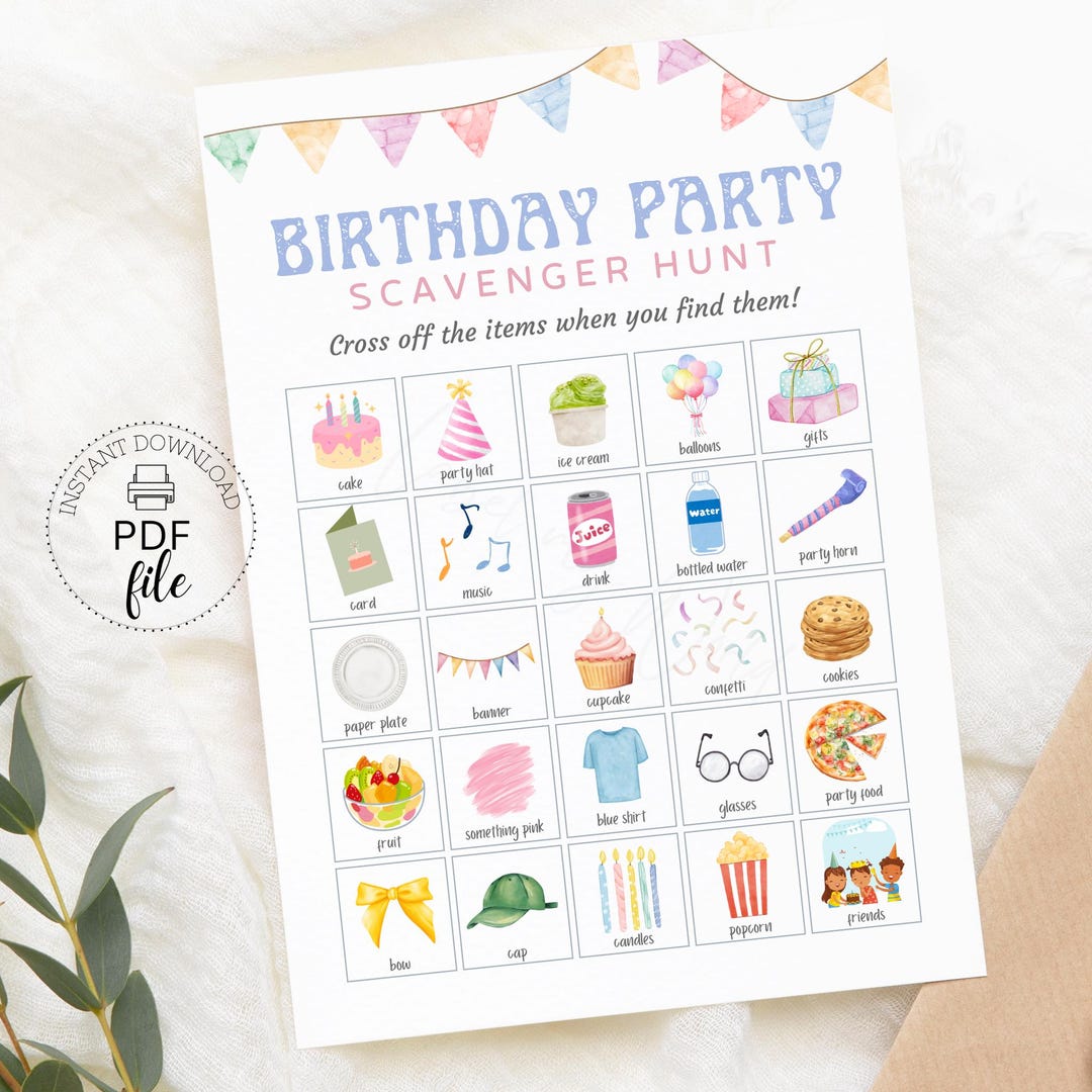 Printable Birthday Party Scavenger Hunt for Kids, Kids Party Treasure ...