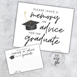 Cartello di laurea con ricordi e consigli stampabili, lascia un ricordo o un consiglio per il laureato, cartello e biglietti per la festa di laurea in formato PDF+JPG