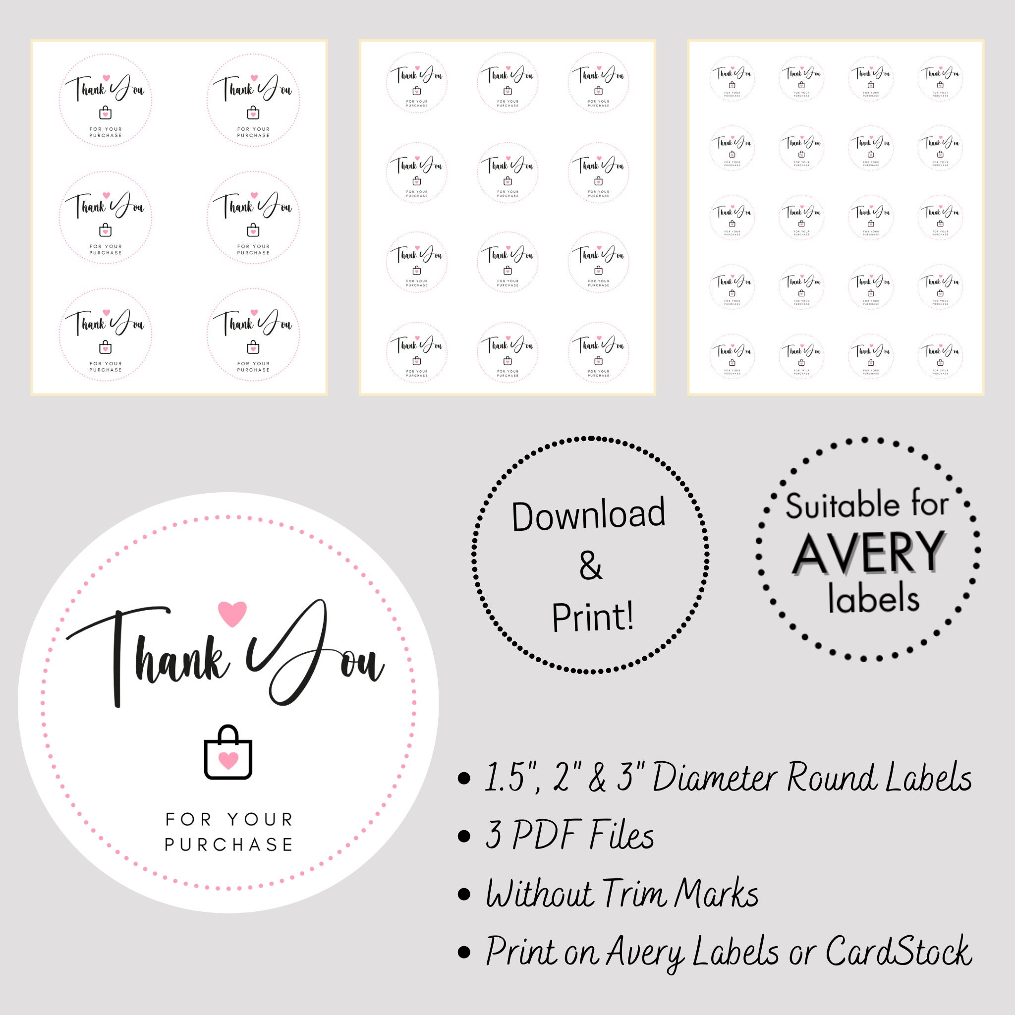 Thank You for Your Purchase Round Labels & Tags Printable Small ...