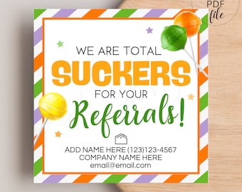 Candy Realtor Pop By Tags | We Are Total Suckers For Your Referrals Tag | Printable Real Estate Pop By | Marketing Personalized Tag PDF File