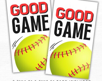 Printable Softball Good Game Tags, Softball Game/Tournament Treat Tag, 2.7"x4.8" + 2"x3.5" Sports Softball Team Tags PDF + JPG Files