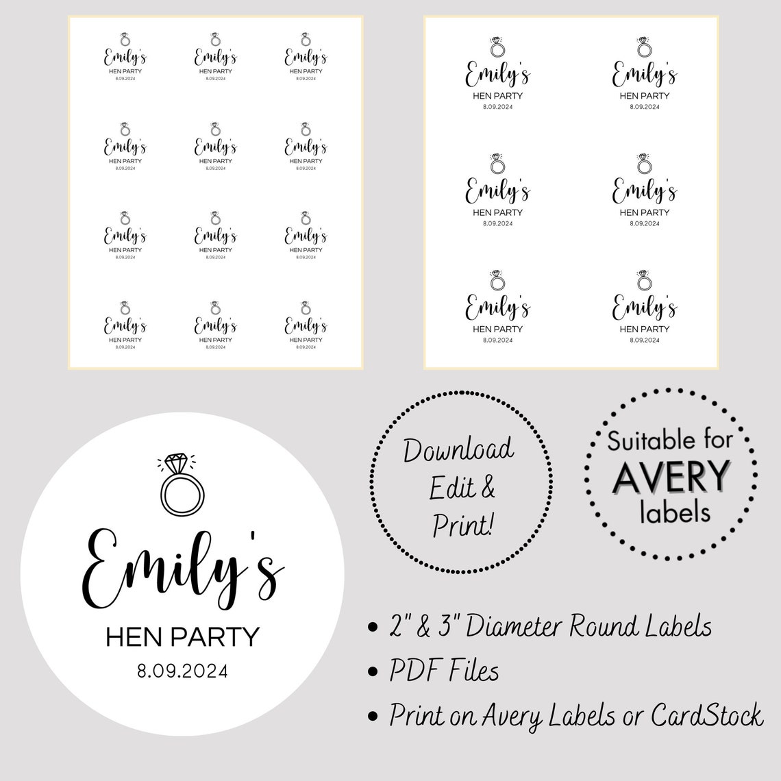 Personalized Hen Party Sticker | Custom Name and Date Bachelorette ...