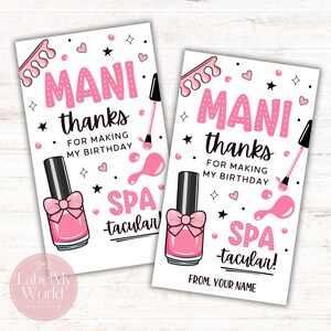 Mani Thanks for Making my Birthday SPA-tacular Gift Tag, Nail Polish Party Favor Tags (PDF + JPG Download)