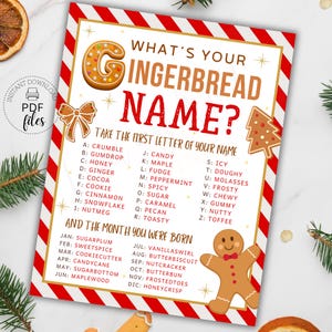 Jogo de nome de biscoito de gengibre para impressão, placa de jogo de Natal 8"x10" e 8,5"x11", jogo de festa de inverno divertido e fofo, download instantâneo em PDF