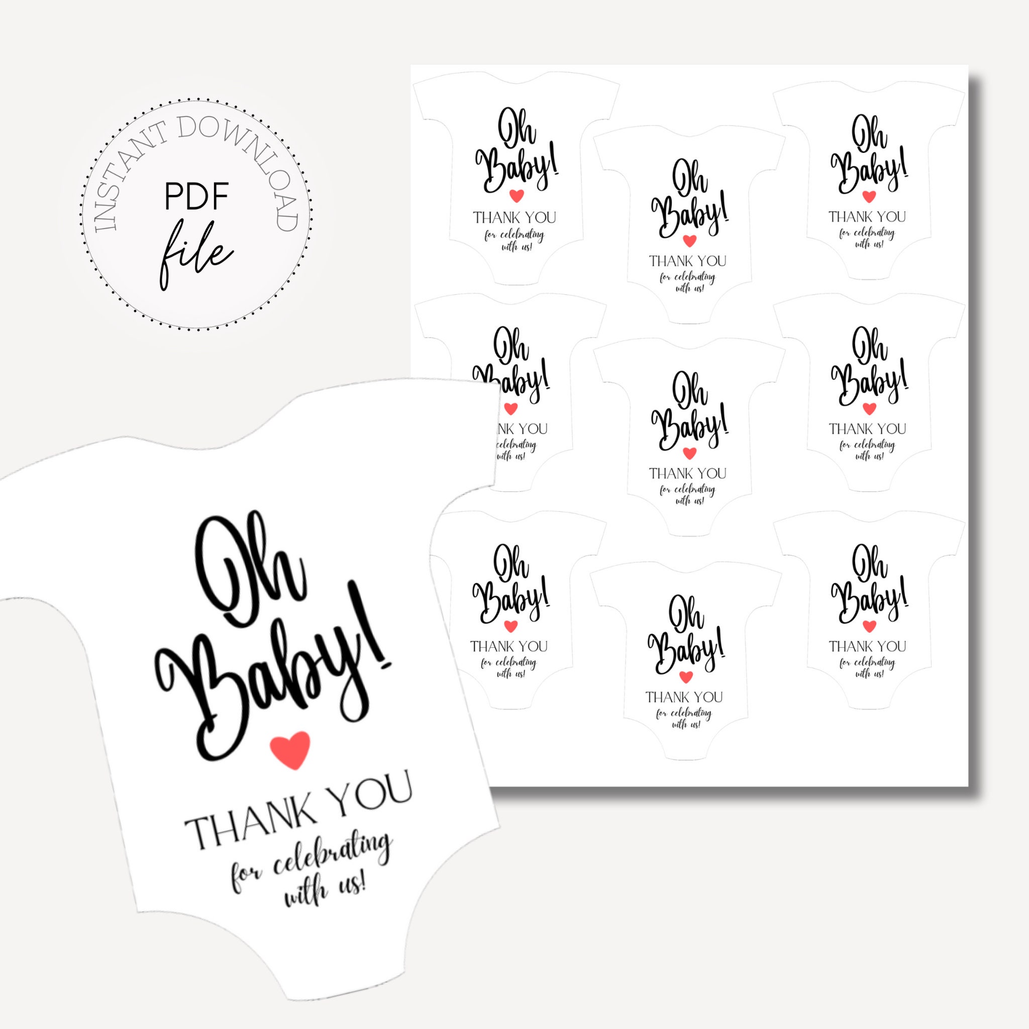 Printable Onesie Oh Baby Tag Template Gender Neutral Thank You Baby ...