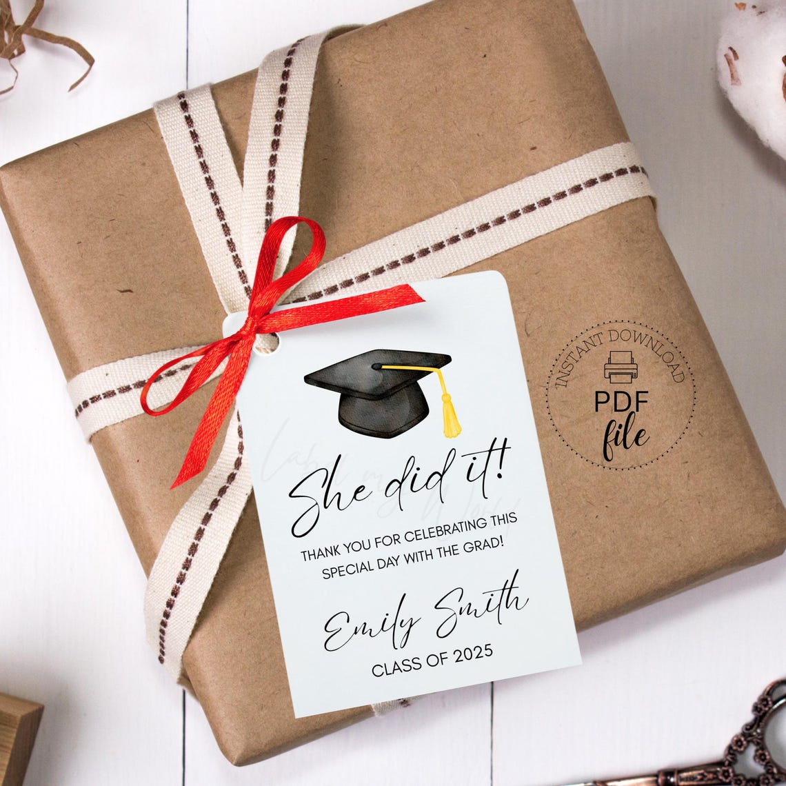 Printable Graduation Party Gift Tag, She/he Did It Thank You for Coming ...