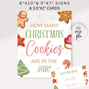 Adivinhe quantos biscoitos de Natal tem na jarra | Sinais de jogo para impressão de 8 "x 10" e 5 "x 7" + cartões de 3,5 "x 2" | Download instantâneo de arquivos PDF