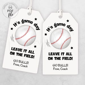 Druckbare Baseball Geschenkanhänger zum Spieltag | Baseball Team viel Glück Tag | Baseball Leckerli/Snack Anhänger | Sofort Download PDF